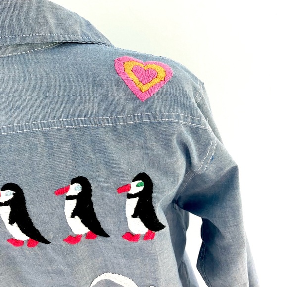 Vintage 70’s embroidered chambray button down novelty shirt top blouse workwear - Picture 8 of 11